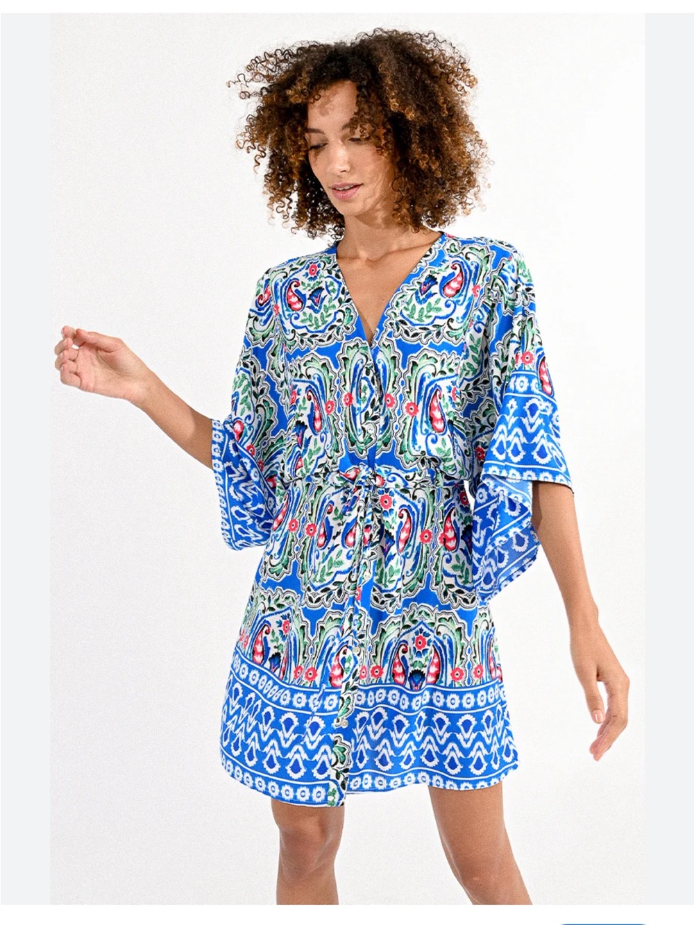 💙 Molly Bracken Paisley Print Kimono Sleeve Dress | M | Blue Multi
